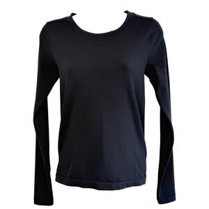 Athleta Womens Ribbed Lightweight Layering Top Black Sz S‎ Running Workout Gym